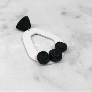 Handcrafted Black & White Rose Dangle Earrings